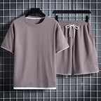 Tanner - Men's Textured Waffle Knit T-Shirt and Shorts Set