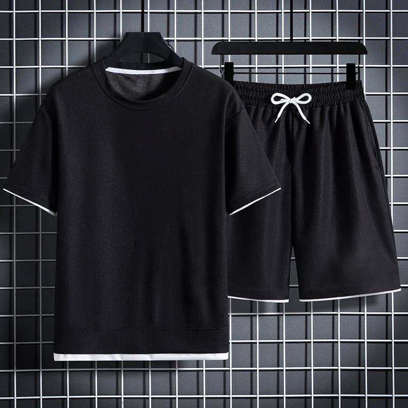 Tanner - Men's Textured Waffle Knit T-Shirt and Shorts Set