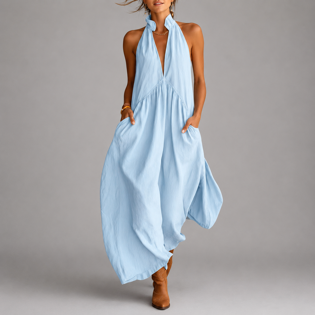 Taylor - Women's Halter V-Neck Dress with Irregular Hem