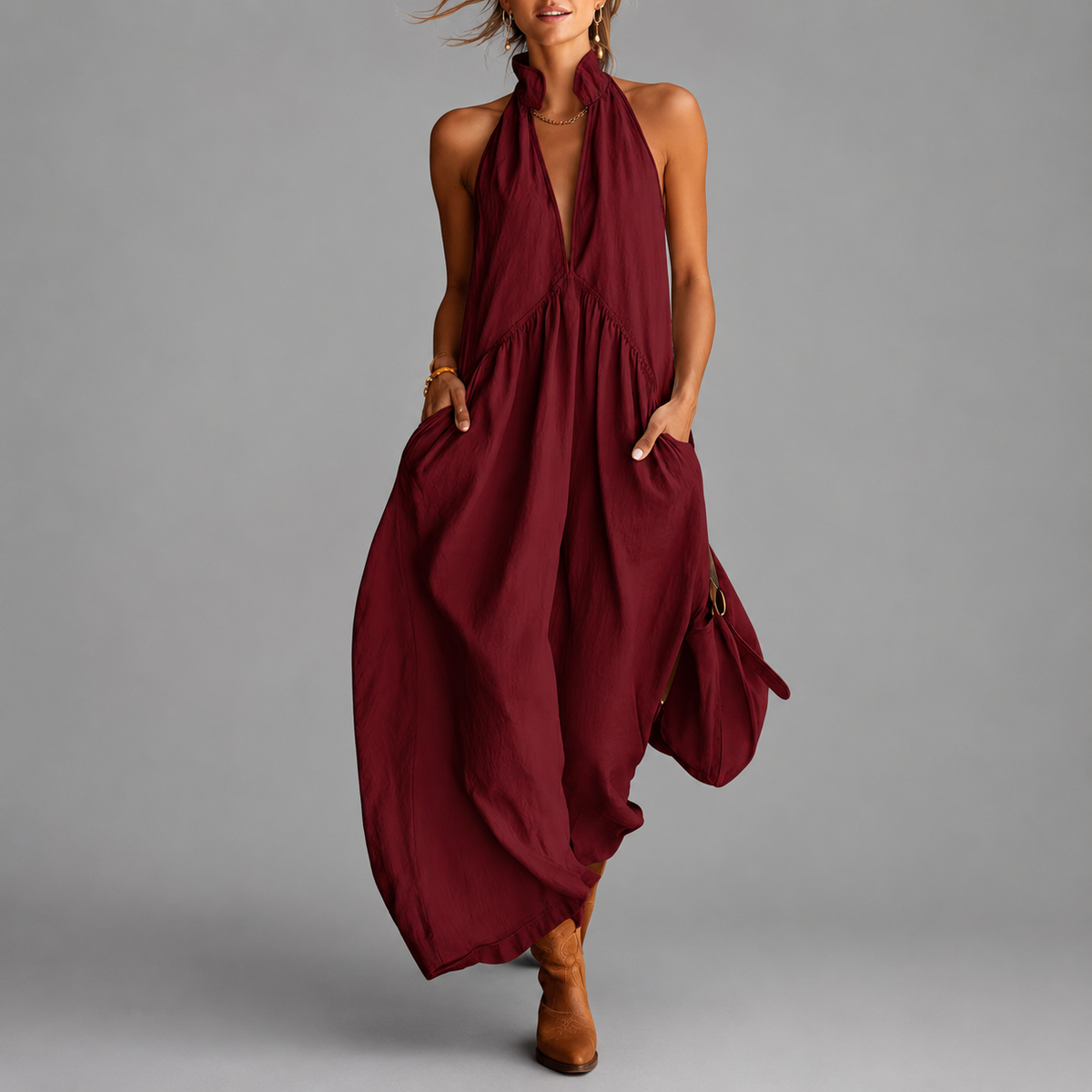 Taylor - Women's Halter V-Neck Dress with Irregular Hem
