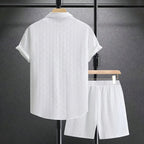 Terrence - Men's Geometric Textured Button-Up Shirt and Shorts Set