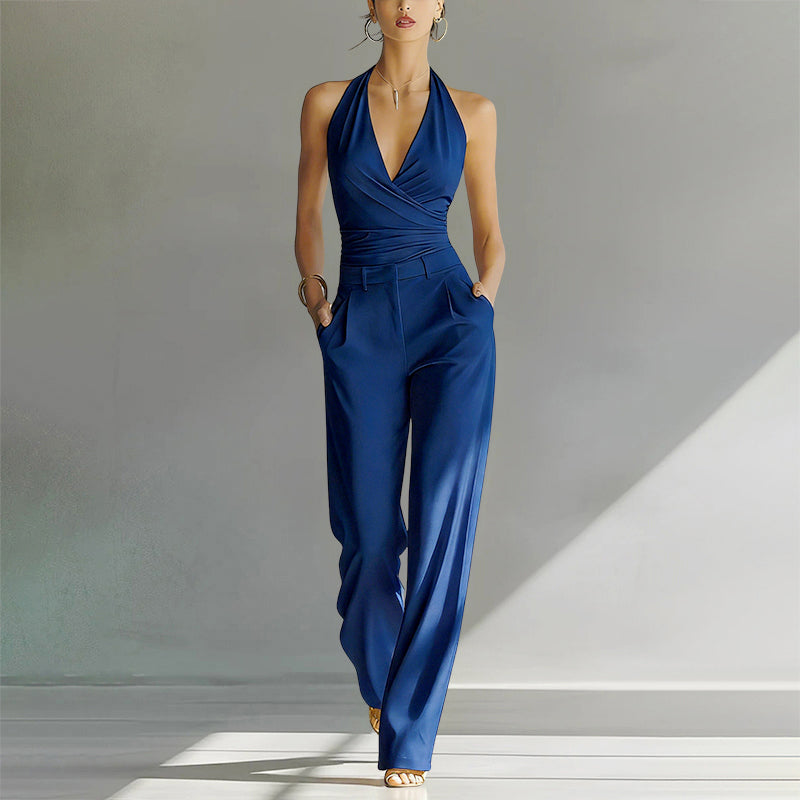 Thaila - Women's Halter Wrap Wide-Leg Jumpsuit