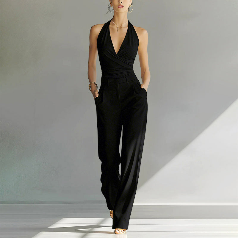 Thaila - Women's Halter Wrap Wide-Leg Jumpsuit
