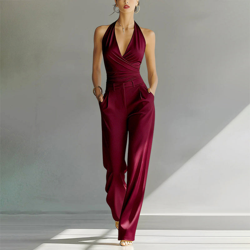 Thaila - Women's Halter Wrap Wide-Leg Jumpsuit