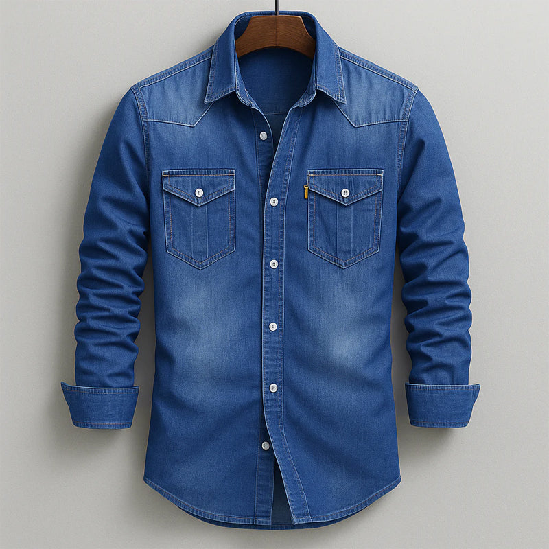 Tiernan - Men's Long Sleeve Button-Front Denim Shirt 