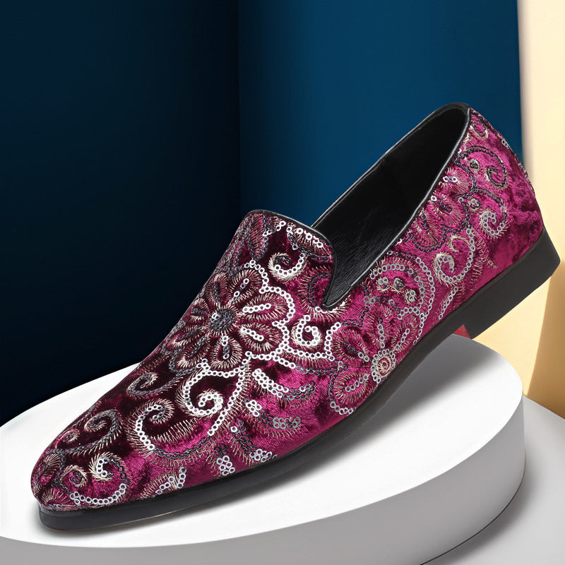 Timothy - Men's Embroidered Velvet Slip-On Loafers