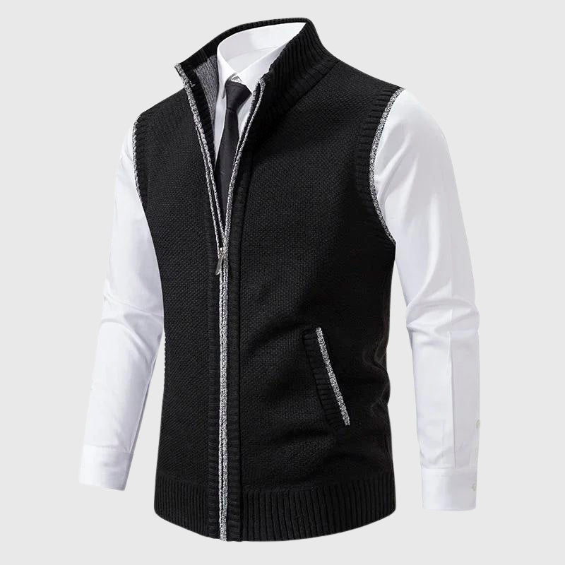 Travis - Men's Textured Knit Zip Vest with Stand Collar