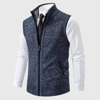 Travis - Men's Textured Knit Zip Vest with Stand Collar