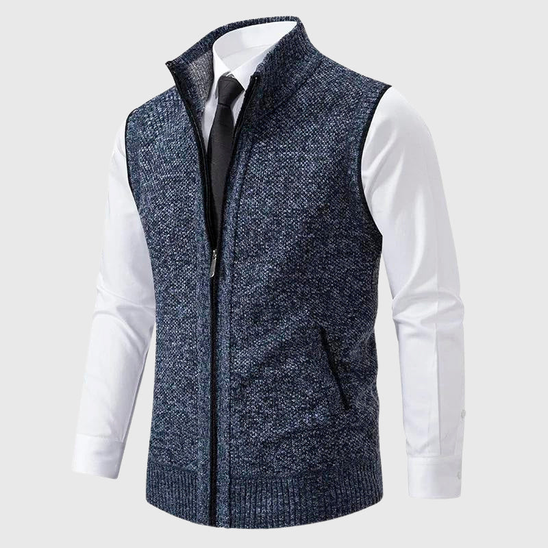 Travis - Men's Textured Knit Zip Vest with Stand Collar