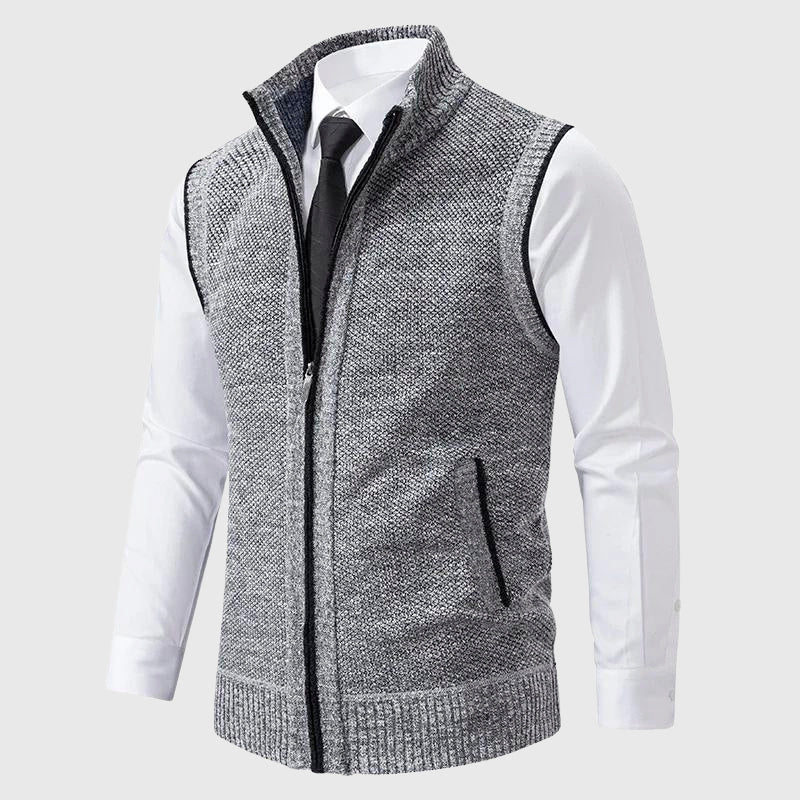 Travis - Men's Textured Knit Zip Vest with Stand Collar
