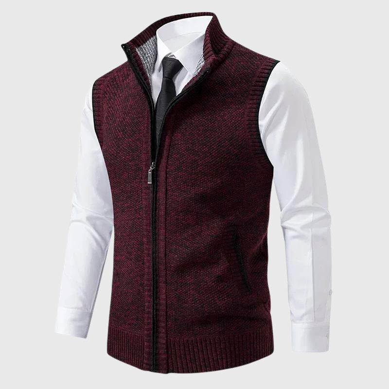 Travis - Men's Textured Knit Zip Vest with Stand Collar