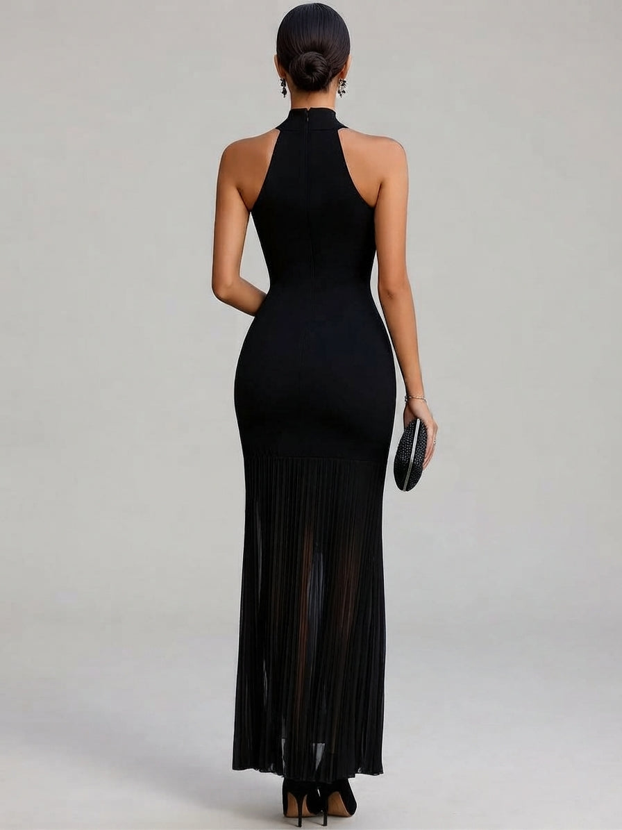 Venetia - Women's Halter Dress with Pleated Hem