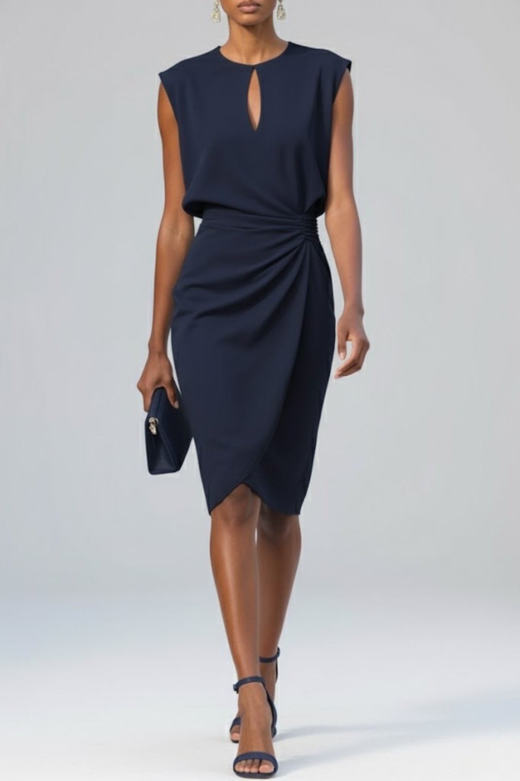 Verity - Women's Sleeveless Keyhole Ruched  Dress