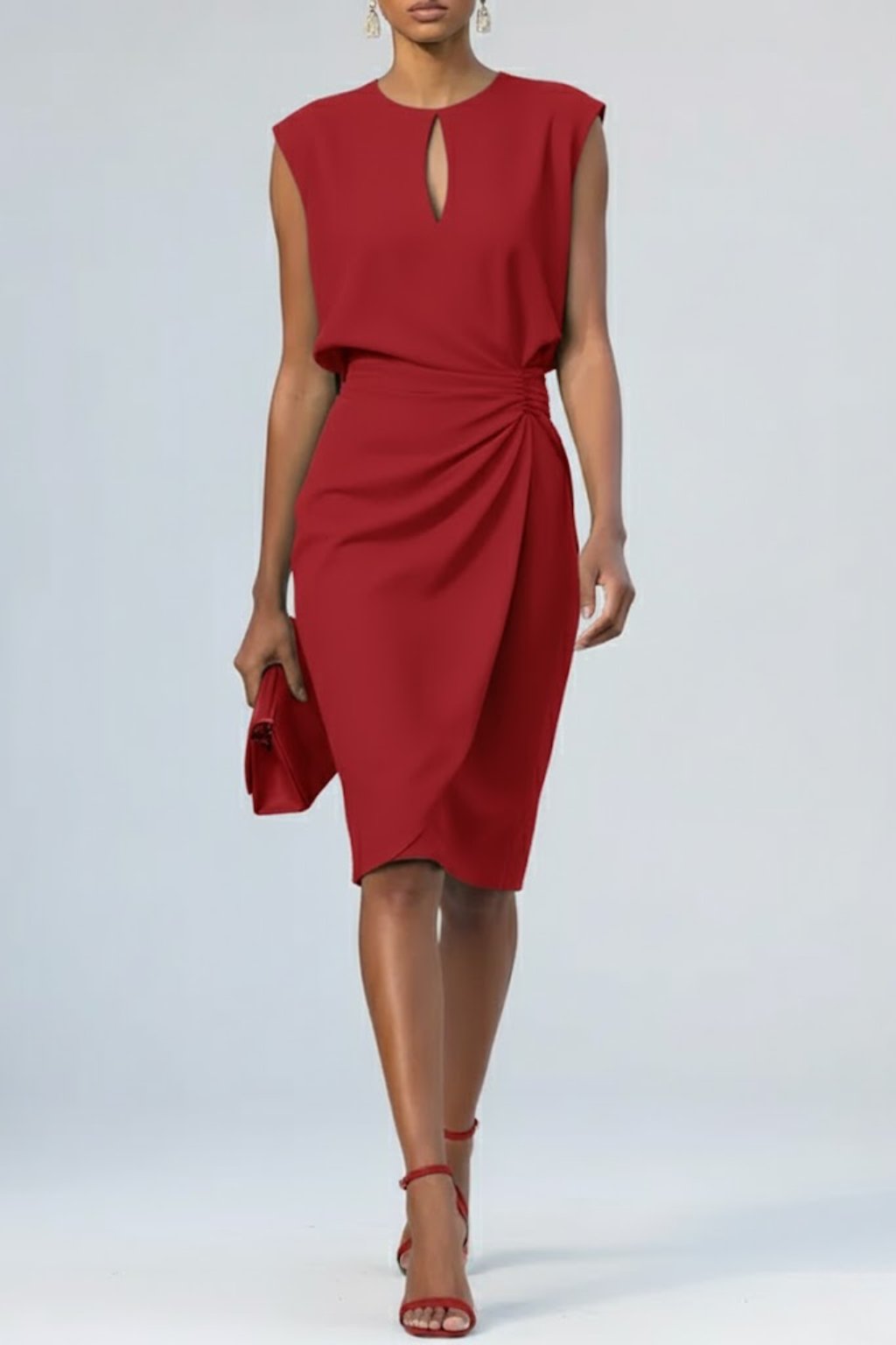 Verity - Women's Sleeveless Keyhole Ruched Dress