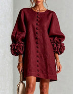 Victoria - Women's Floral Appliqué Puff Sleeve Shift Dress