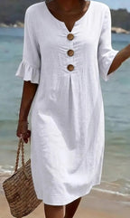 Zamora - Women's Button-Front Linen Shift Dress