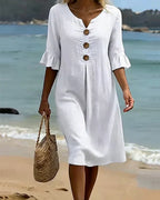 Zamora - Women's Button-Front Linen Shift Dress