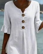 Zamora - Women's Button-Front Linen Shift Dress