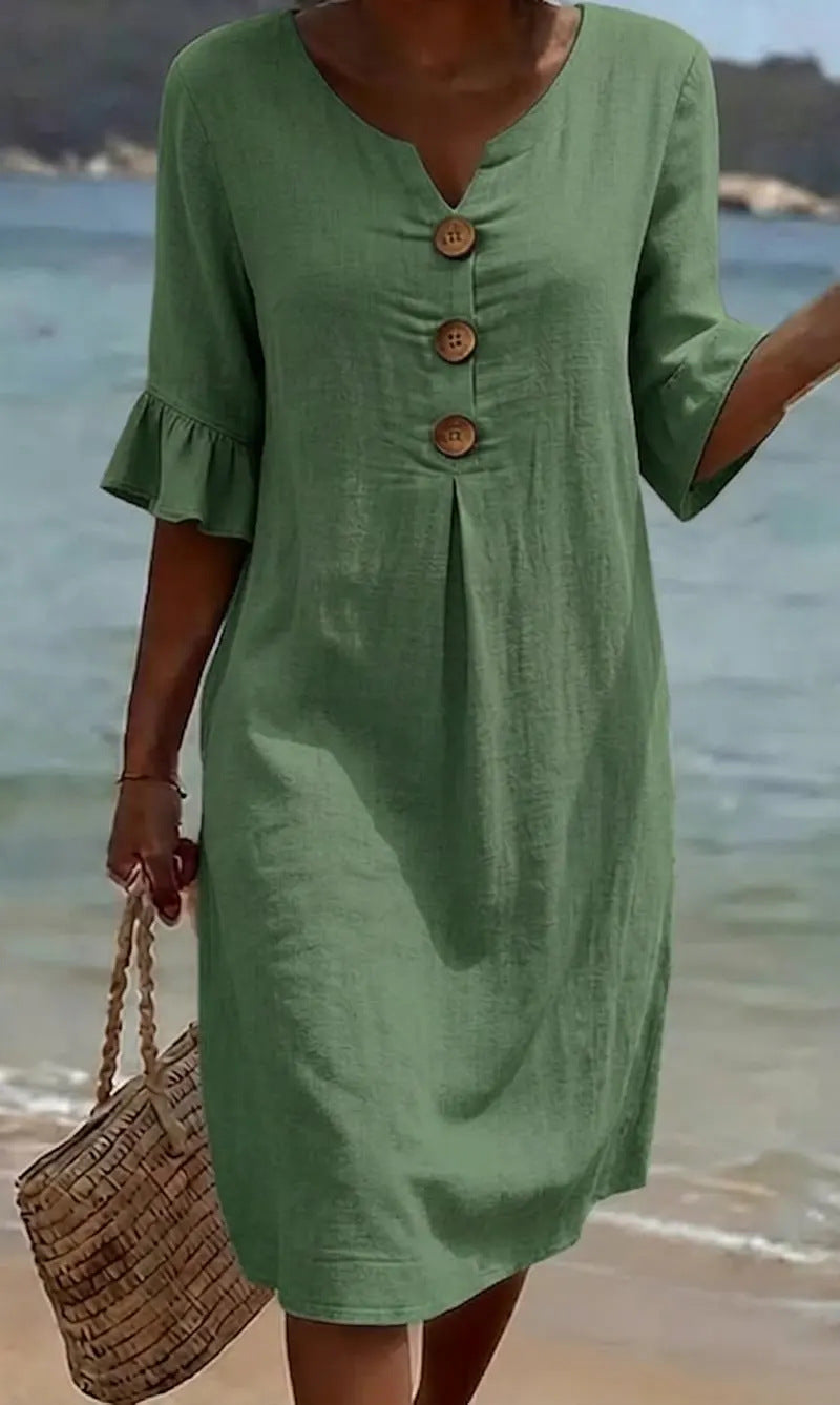 Zamora - Women's Button-Front Linen Shift Dress