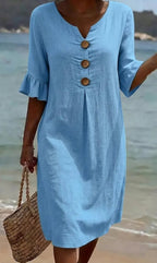 Zamora - Women's Button-Front Linen Shift Dress