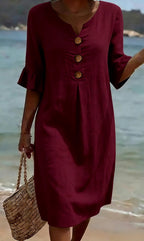 Zamora - Women's Button-Front Linen Shift Dress