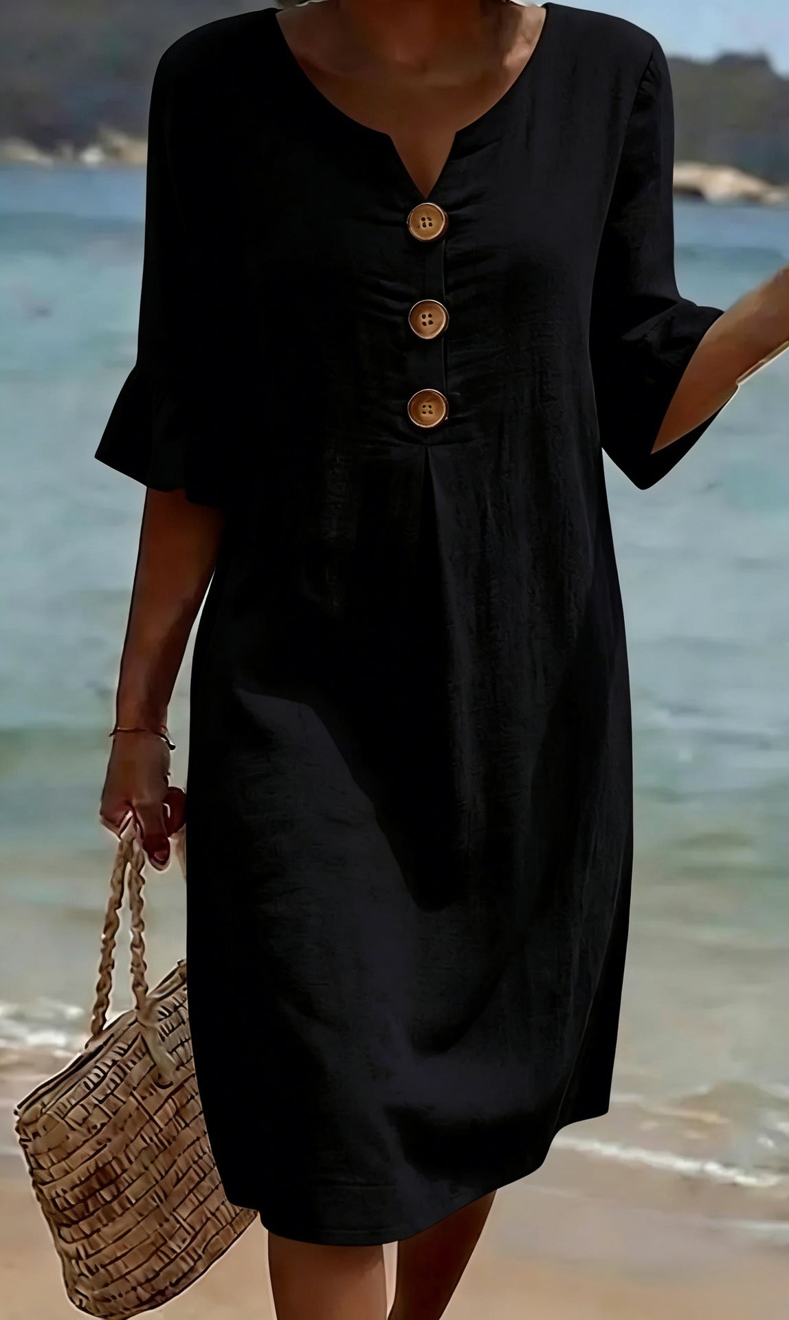 Zamora - Women's Button-Front Linen Shift Dress