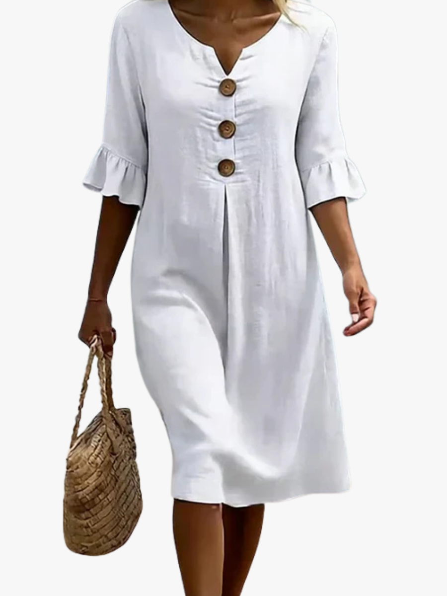 Zamora - Women's Button-Front Linen Shift Dress