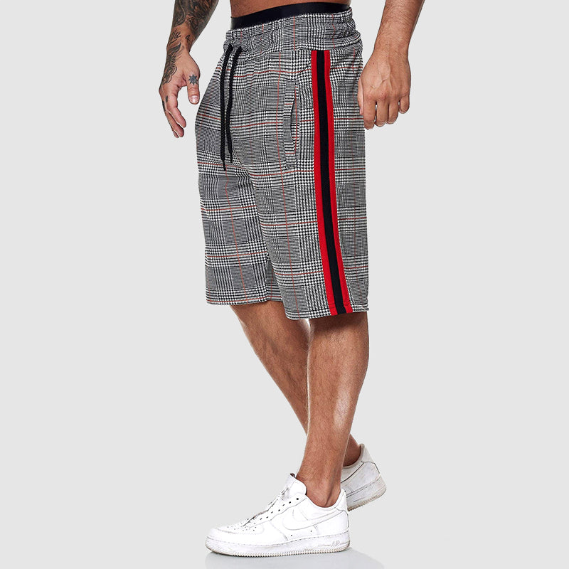 Zander - Men's Plaid Drawstring Shorts with Contrast Side Stripe