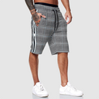 Zander - Men's Plaid Drawstring Shorts with Contrast Side Stripe