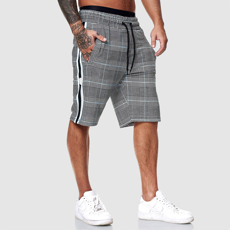 Zander - Men's Plaid Drawstring Shorts with Contrast Side Stripe