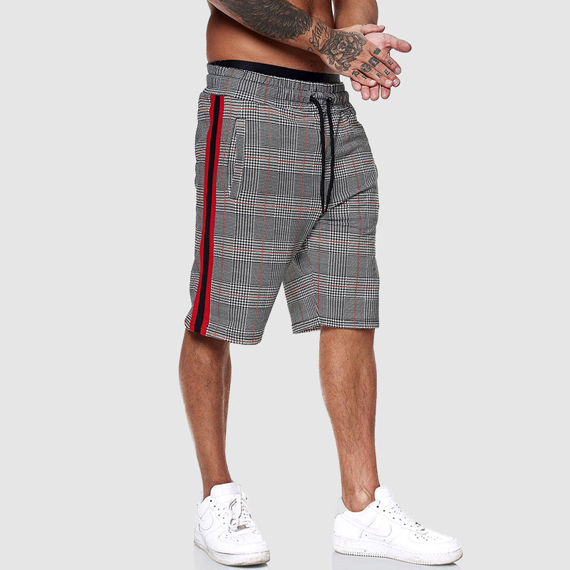 Zander - Men's Plaid Drawstring Shorts with Contrast Side Stripe