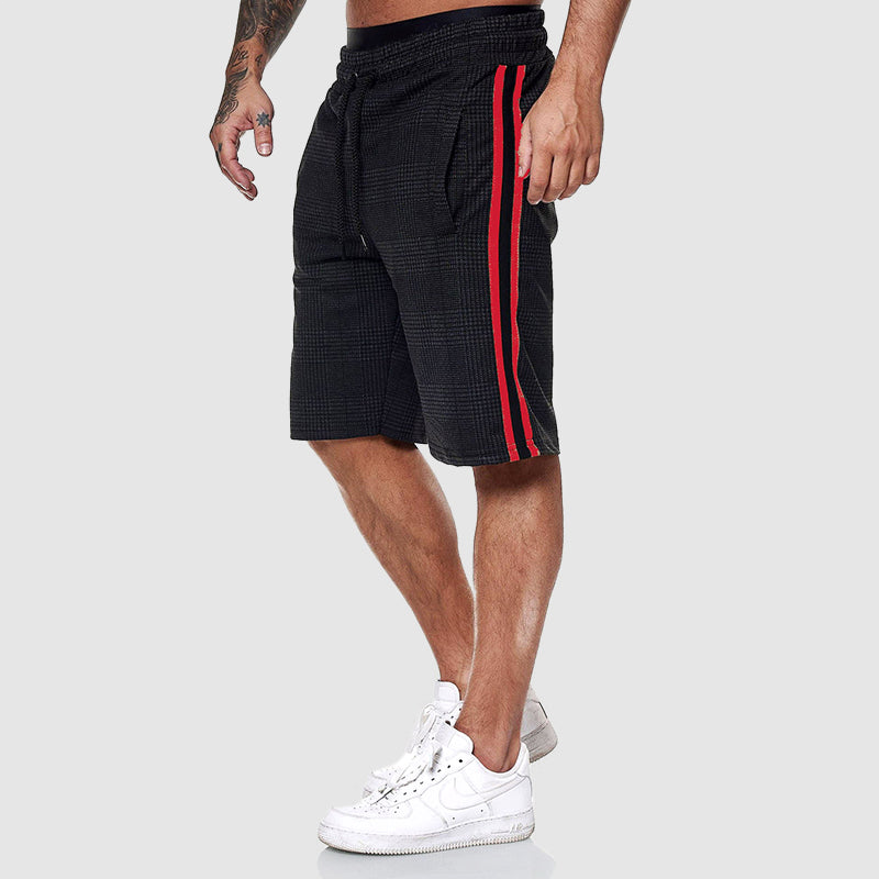 Zander - Men's Plaid Drawstring Shorts with Contrast Side Stripe