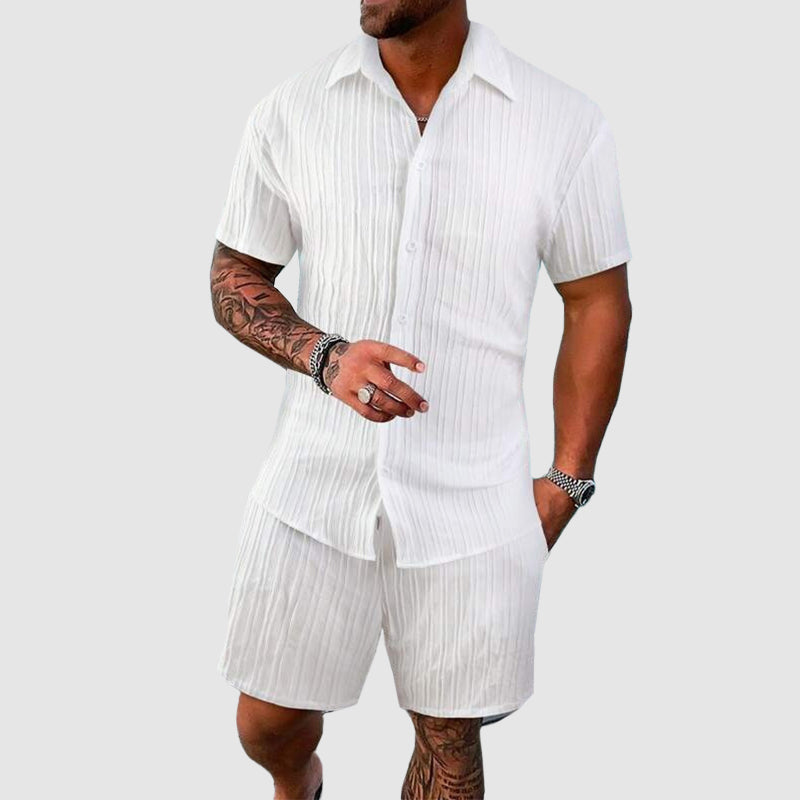 Zayden - Men's Ribbed Button-Front Shirt and Shorts Set