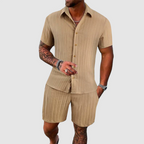 Zayden - Men's Ribbed Button-Front Shirt and Shorts Set