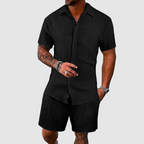 Zayden - Men's Ribbed Button-Front Shirt and Shorts Set