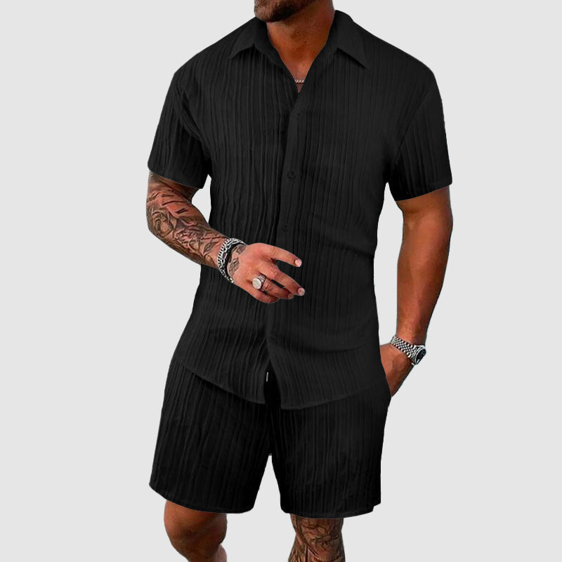 Zayden - Men's Ribbed Button-Front Shirt and Shorts Set