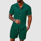 Zayden - Men's Ribbed Button-Front Shirt and Shorts Set